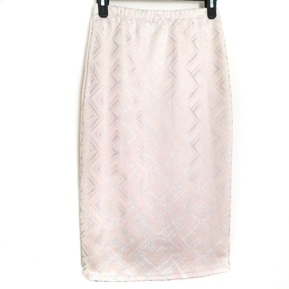 Charlotte Russe Pencil Skirt Sz Small Peach and Silver Geometric 2000s